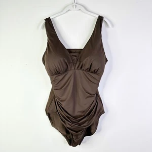 Traje de baño Lands End para mujer 16 DD marrón delgado griego control de barriga fruncido nuevo sin etiquetas - Imagen 1 de 6