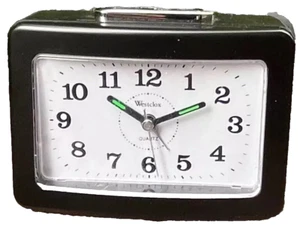 Westclox Travel Alarm Clock Quartz Movement Analog Black LED Light C Battery - Picture 1 of 7
