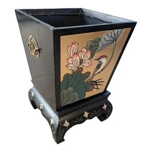 Vintage Chinese Black & Gold Lacquered Wood Box Planter Jardiniere 3 Pieces - Picture 1 of 14