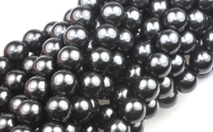 75 Black Czech Glass Round Pearl Beads 8MM - Picture 1 of 1