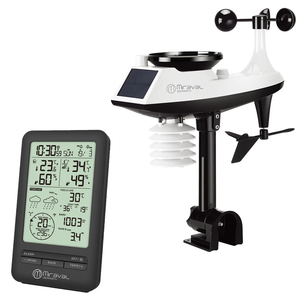 Miraval Funk-Wetterstation mit digitalem Display, Windmesser, Regenmesser - Bild 1 von 4