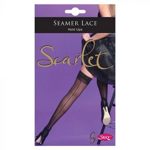 Silky Hold Up Stockings Lace Top Seamed Back Seam Scarlet Hold Ups - Picture 1 of 6