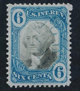 UNITED STATES (US) R108 USED VF, 6c BLUE, CUT CANCEL - Picture 1 of 2