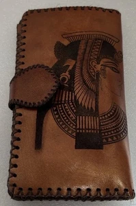 Egyptian Leather Cleopatra Wallet Brown Handmade Hand Tooled Embossed - Picture 1 of 9
