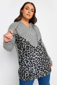 Yours Curve Women's Plus Size Leopard Print Stud Hoodie - Picture 1 of 7