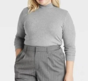 Women’s A New Day Long Sleeve Ribbed Mock Neck Top Gray XXL NEW! - Picture 1 of 7