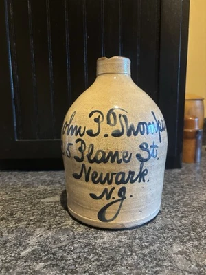 Antique John P. Thompson; Newark NJ Script Stoneware Jug  - Image 1 of 4