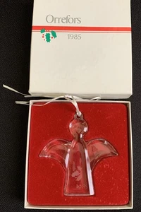 Orrefors 1985 Swedish Crystal Christmas Ornament EUC In Box Angel - Picture 1 of 3