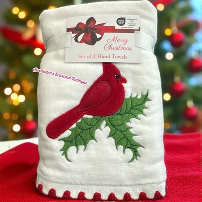Conjunto de 2 Toalhas de Mão de Natal Bordadas Cardinal e Holly 100% Algodão Novo - Imagem 1 de 4