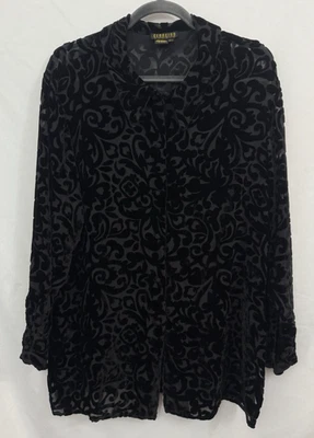 Georgiou Studio Silk Rayon Blend Velvet Burnout Sheer Shirt Blouse Womens Size L - Image 1 of 4