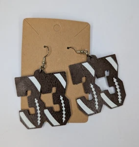 Faux Leather Football Earrings #33 Brown White Custom - Picture 1 of 5