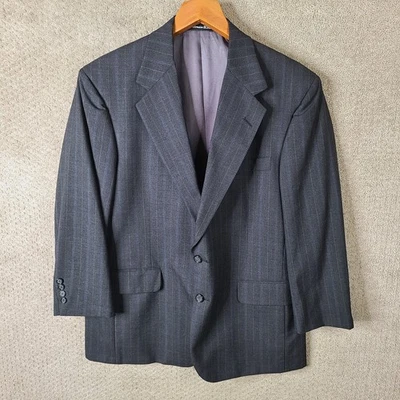 Tom James Jacket Mens 42S Gray Blue Striped Blazer 2 Button Suit Coat USA - Image 1 of 4