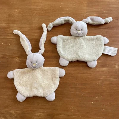 2 Doudou KIMBALOO kmb la halle lapin plat beige moutarde nez coeur jaune noeud - Photo 1/4