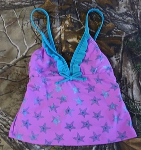 O'RAGEOUS purple with blue X back strap &bust ruffle stars tankini top,girl 6X - Picture 1 of 2