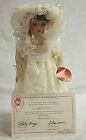Old Vintage Adelco Treasures Brittany Porcelain Doll w Bonnet Cap COA &amp; Stand