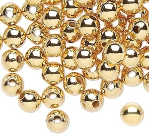 Bead,100 Gold Plated Brass 4mm Smooth Round Beads with 0.8mm Hole - Picture 1 of 3
