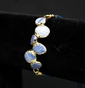 Handcrafted & Gold Plated Copper Adjustable Bracelet with Chalcedony Gemstones - Picture 1 of 9