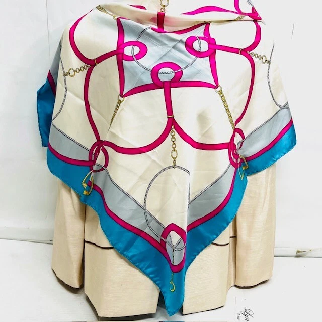 Celine Paris Silk Scarf Square  blue pinkyellow  ivery gray robe 30"x30"  (15) - Image 1 of 4