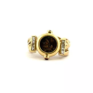 Antiker Ring aus 18 Karat Gelbgold besetzt mit Diamanten und einer römischen Münze - Bild 1 von 17