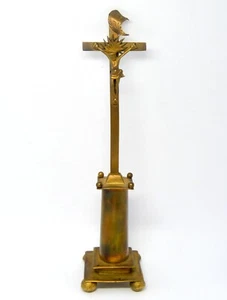 ANTIQUE RELIGIOUS BRONZE IN RI JESUS CHRIST CROSS STATUE MONUMENT TOTHEM 18cm - Picture 1 of 8