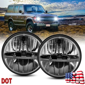 Pair 7" Round Led Headlight Hi/Lo For TOYOTA LAND CRUISER FJ40 FJ60 J80 1965-85 - Foto 1 di 12
