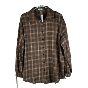 Hotouch Women's Size M Cotton Brown Plaid Flannel Button Shirt Soft - Picture 1 of 11