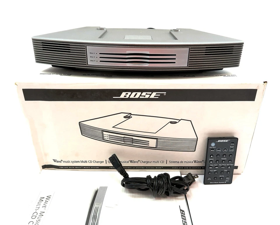 Bose WAVE MUSIC SYSTEM CD CHANGER Graphite Box, Remote, Papers ~ PARTS OR REPAIR - Image 1 of 4