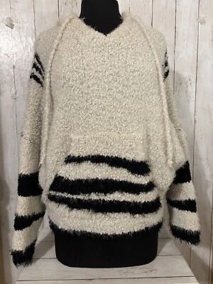 POL Raw Chunky Knit Hooded Fuzzy Sweater SZ S Oversized Kangaroo Pocket - Image 1 of 4