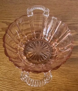 Vtg Anchor Hocking Pink Depression Glass Old Cafe Two Handled Ribbed Berry Bowl  - Picture 1 of 13