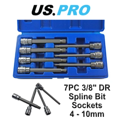 US PRO 7pc 3/8"dr 110mm Long Spline Bit Socket Set 4 - 10mm 1496 - Image 1 of 4
