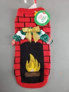 MERRY AND BRIGHT X SMALL PET KNIT SWEATER COSTUME CHRISTMAS FIREPLACE DESIGN XS - Picture 1 of 10