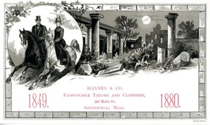 Tarjeta comercial victoriana 1880. Haynes & Co. Sastres de moda Springfield, Mass - Imagen 1 de 1