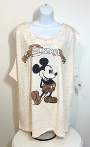 DISNEY'S Plus Sz 2X Mickey Mouse Tank Top Shirt Tan & White Metallic w/Gold NWT - Picture 1 of 5