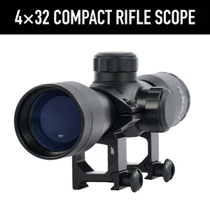 PINTY Compact 4x32 Rifle Scope Crosshair Mil Dot Optics Hunting Scope w/ Mounts - Picture 1 of 14
