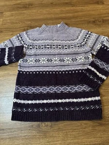 Vintage Women’s White Stag Purple & White Fair Isle Snowflake Sweater Jewels - Picture 1 of 9