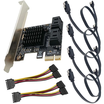 SATA 4 Port Expansion Adapter ATX PCI Express Card Controller Data Power Cable - Image 1 of 4