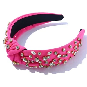 Women Knotted Jeweled Pink Headband Rhinestone Embellished Mixed Top Hairband... - Picture 1 of 6