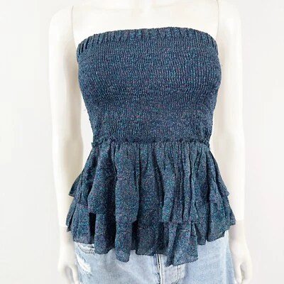 Top Isabel Marant Etoile Azul Floral Sin Tirantes Talla 36 Volantes en Niveles Calado Foto 1 de 4