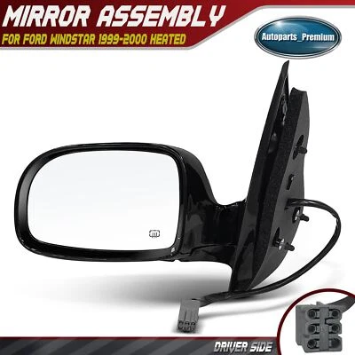 Left Driver Side Black Smooth Heated Power Mirror for Ford Windstar 1999-2000 - Image 1 of 4