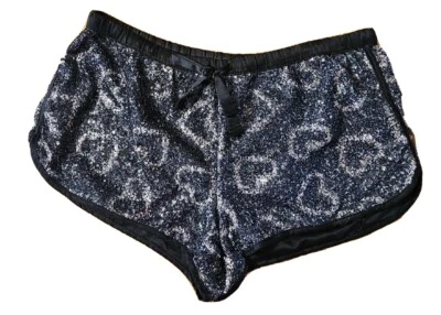 Victoria's Secret Sequin Shorts. Black with Hearts. Drawstring. Size Large - Image 1 of 4