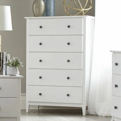 Modern Farmhouse 5 Drawer Dresser Chest of Drawers Bedroom Solid Wood White 50" - Image 1 of 4