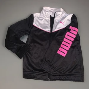PUMA Girls' Track Jacket Black/White Pink Logo Size 4 Activewear elastic cuffs - Picture 1 of 6