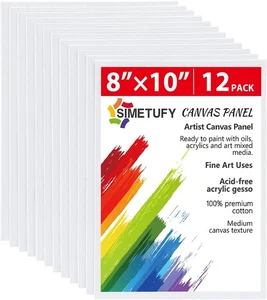 12-Pack 8x10 Canvas Boards, Gesso Primed Cotton Panels - Picture 1 of 5