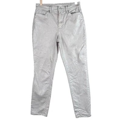 Pantalones de mezclilla Lands End plateados metálicos elásticos tiro alto ajustados al tobillo para mujer talla 6 Foto 1 de 4