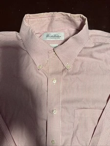 Brooks Brothers Non-Iron 100% Cotton Long Sleeve Plaid Pink/White Size 18-34 35 - Picture 1 of 3