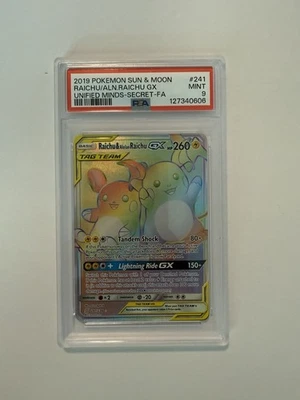 Pokemon PSA 9 Raichu & Alolan Raichu GX 241/236 Unified Minds Rainbow Rare - Image 1 of 4