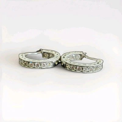 Joseph Esposito ESPO 925 Sterling Silver Cubic Zirconia Hoop Earrings - Image 1 of 4