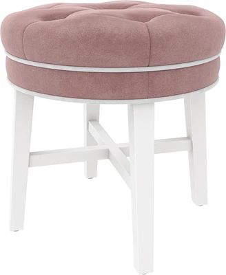 Sophia round Tufted Wood and Upholstered Backless Vanity Stool for Makeup Room o - Image 1 of 4