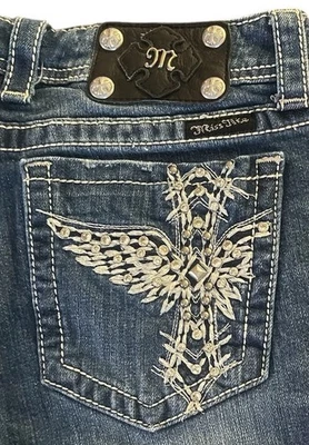 Pantalones de mezclilla Miss Me para mujer 30 corte bota bolsillos adornados cruzados lavado medio JP5117 Foto 1 de 4