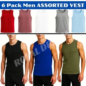 Mens Vest Tops 100% Cotton Plain Classic Vests Summer Training Gym Tank Top Pack - Picture 1 of 29